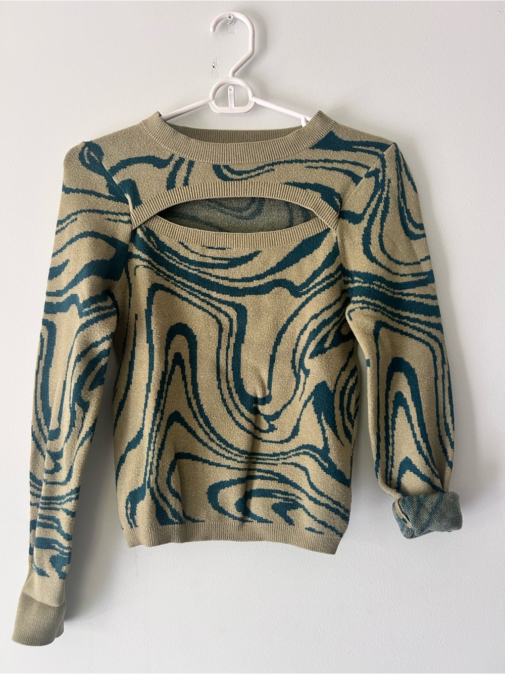 Willow Teal & Green Swirl Cutout-Back Crewneck Sweater